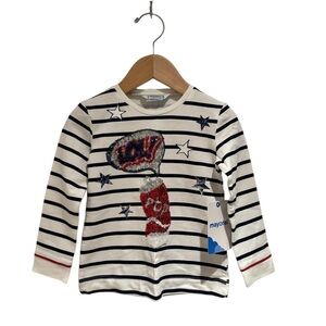 Mayoral Kids Long Sleeve Shirt with Navy Stripes and Red Sequin Accents - size 2